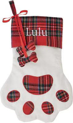 Frisco Christmas Paw Personalized Plaid Dog & Cat Stocking, White | Chewy