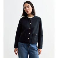 Women's Navy Collarless Soft Jacket New Look | New Look (UK)