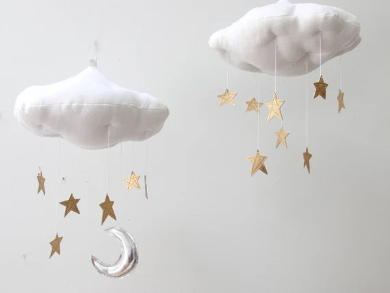 Luxe Gold Star Cloud Mobile in Metallic Leather and Linen  | Etsy | Etsy (US)