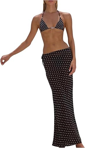 GORGLITTER Women's Polka Dots Pearl Bikini Cheeky Halter Triangle String Thong Swimsuit with Cove... | Amazon (US)