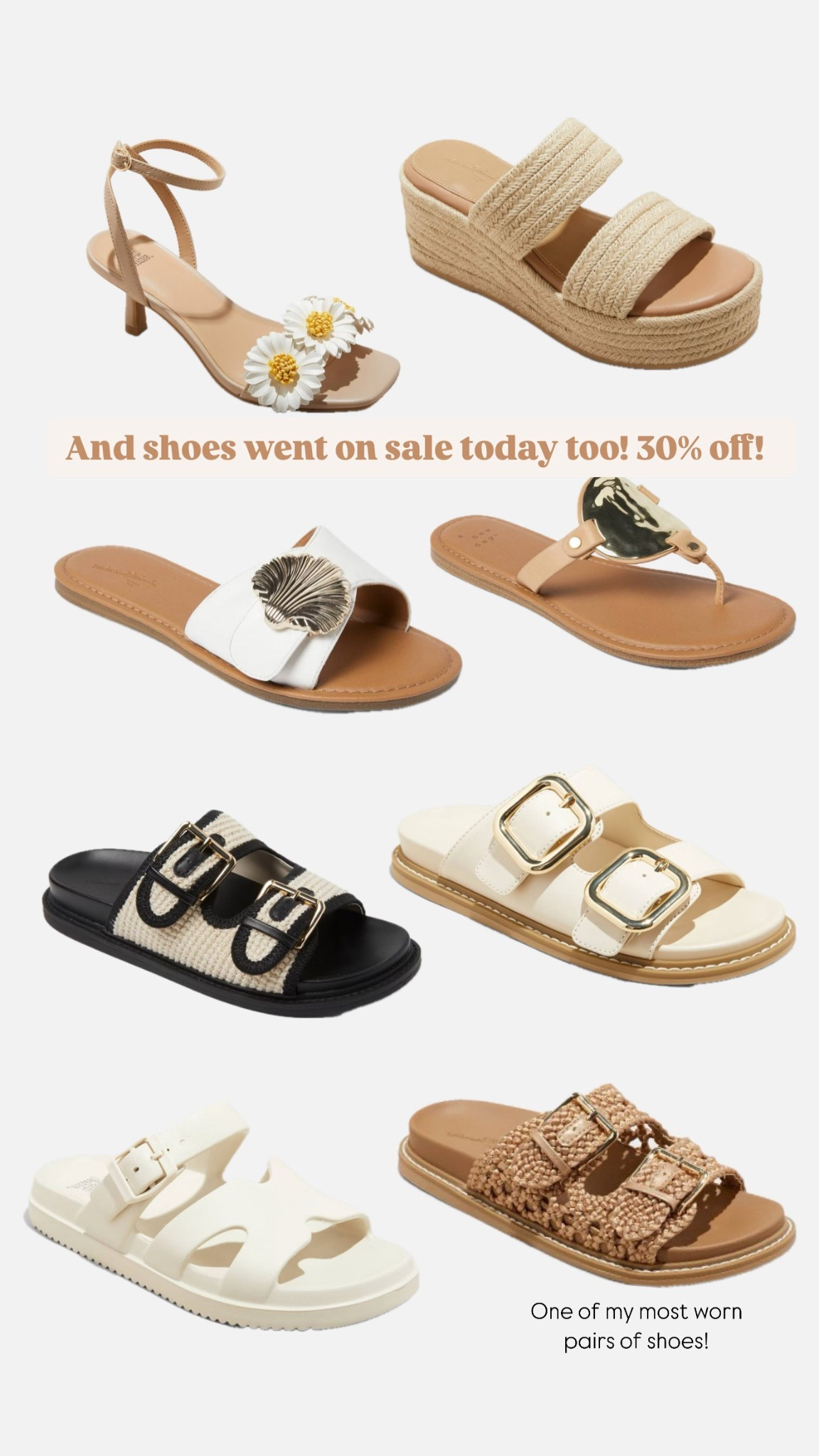 Target sandals on sale for 30% off. 
Some of my most worn shoes for the summer! 
Daisy heels 
Flatbed sandals
Sea shell charm sandals 
Every day sandals
Heeled sandals


#LTKShoeCrush #LTKSaleAlert #LTKFindsUnder50