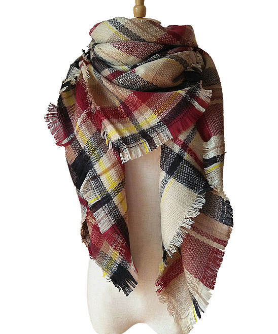 Go Casual Women's Accent Scarves Black&Wine - Black & Wine Plaid Tassel Blanket Scarf | Zulily