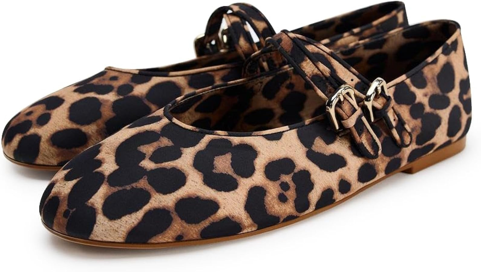 Leopard Print Mesh Ballet Flats for Women Classic Round Toe Mary Jane Flats Comfortable Buckle St... | Amazon (US)