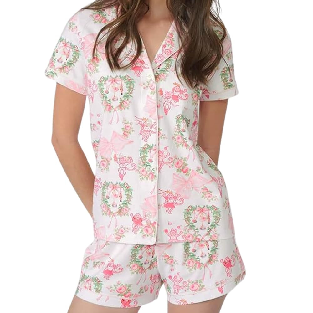 Ammiko Womens Pajamas Set Y2k Loungewear Pajama Button Down Top and Shorts Monkey Beach Short Sle... | Amazon (US)