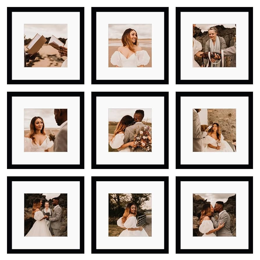 12x12 Picture Frame Set of 9, Display Pictures 8x8 with Mat or 12x12 without Mat, Multi Collage G... | Amazon (US)