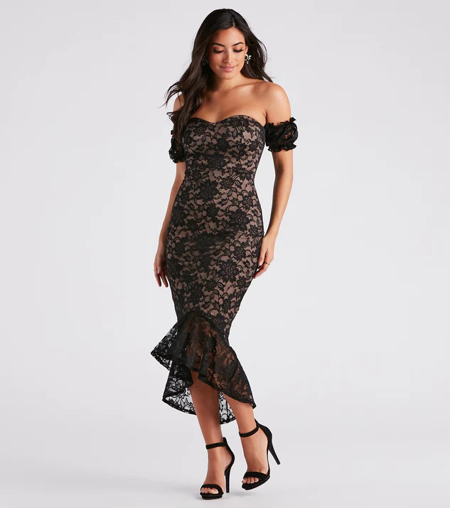 Elegant Miss Lace High Low Midi Dress | Windsor Stores