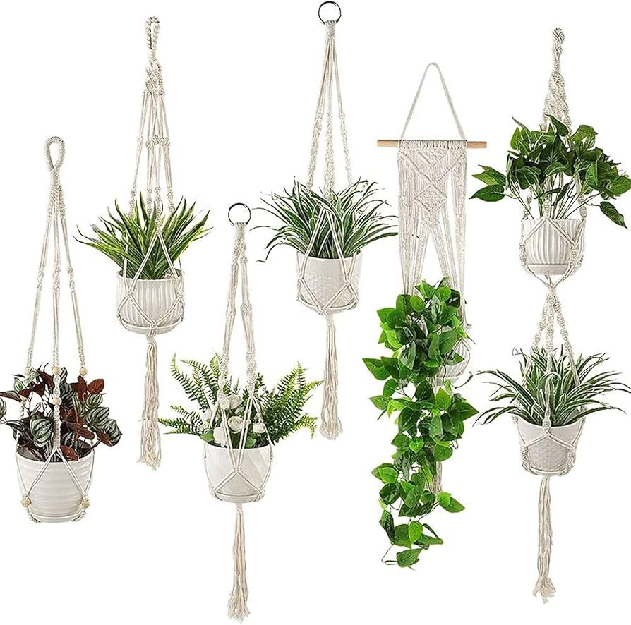 Whonline 6 Packs Macrame Plant Hanger, Plant Hangers Indoor Flower Pot Holder Handmade Cotton Whi... | Amazon (US)