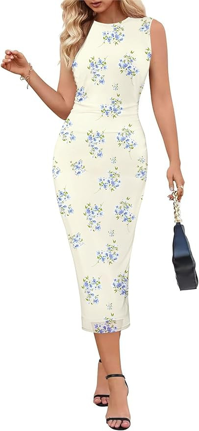 MEROKEETY Women's 2026 Summer Sleeveless Dress Bodycon Mesh Wedding Guest Formal Cocktail Party M... | Amazon (US)