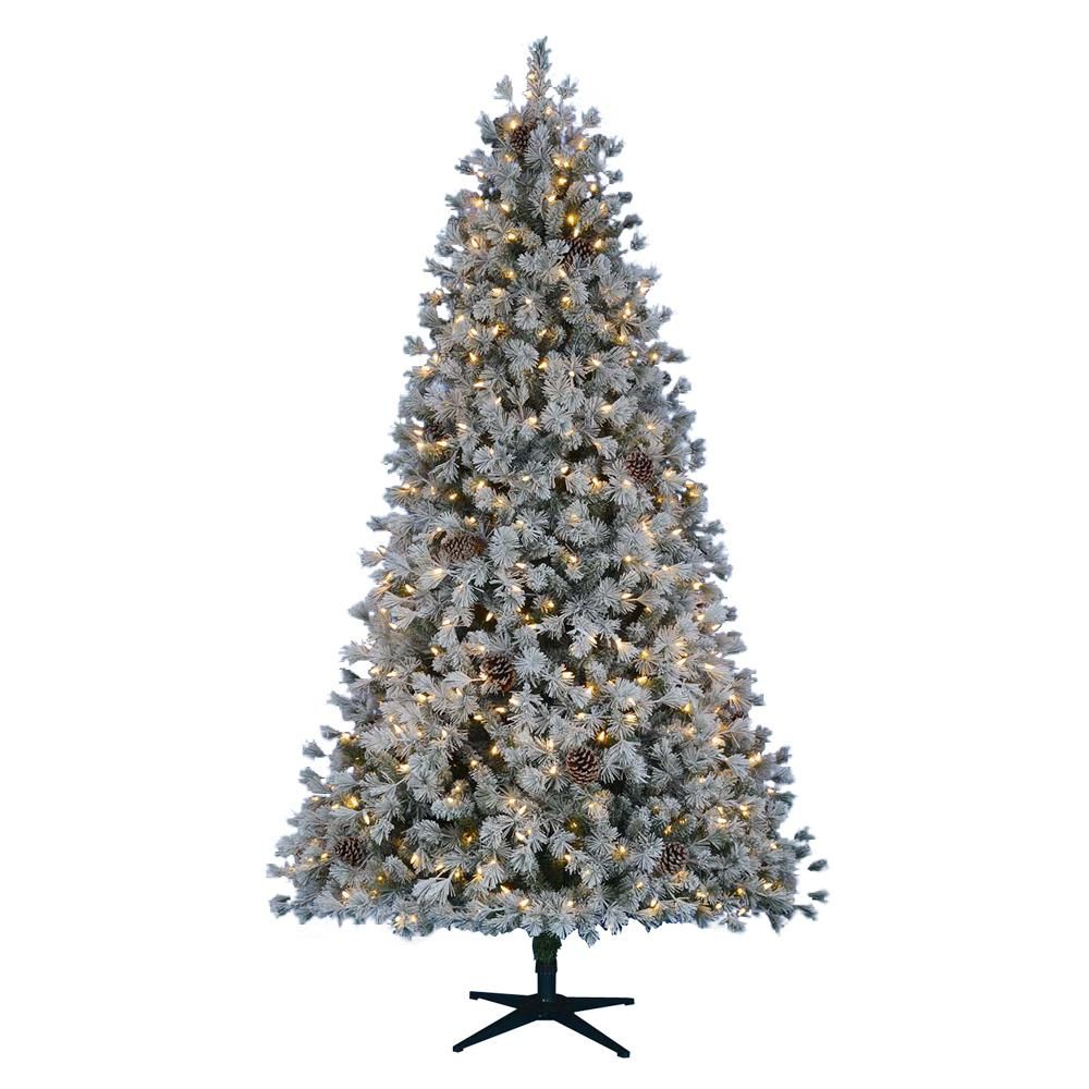 7.5 ft. Pre-Lit LED Flocked Pine Artificial Christmas Tree with 500 Warm White Lights | The Home Depot