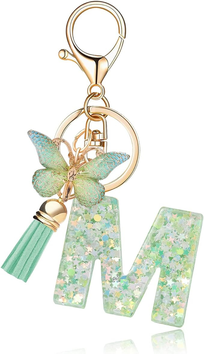 Fashion Alphabet Initial Letter Keychain Tassel Butterfly Pendant Key Ring for Purse Handbags Wom... | Amazon (US)