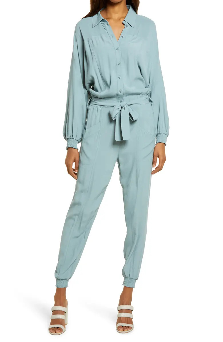 Button Front Long Sleeve Crepe Jumpsuit | Nordstrom