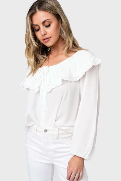 Trimmed Collar Button Front Blouse | Gibson