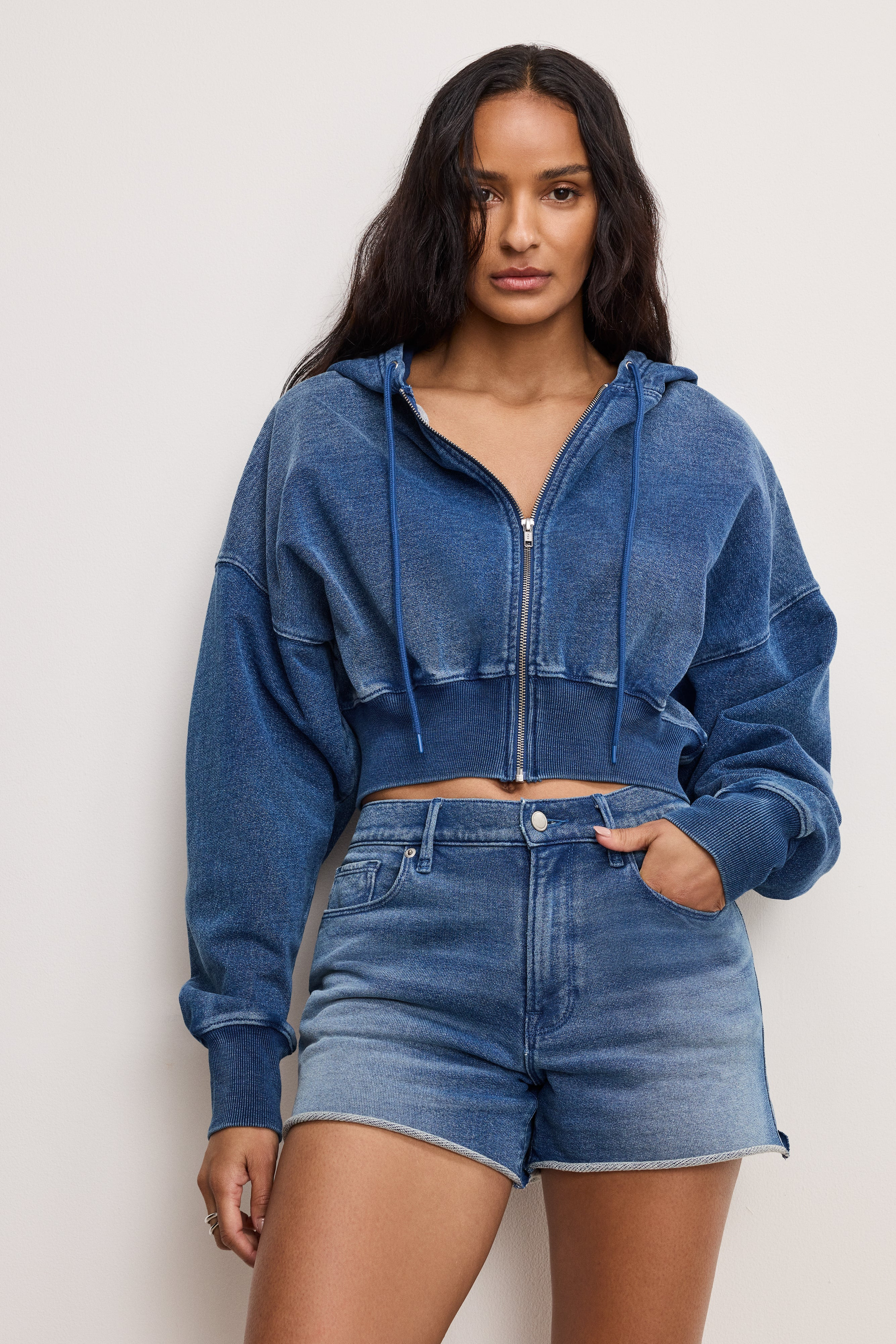 JEANIUS ZIP UP HOODIE | INDIGO900 - GOOD AMERICAN | Good American