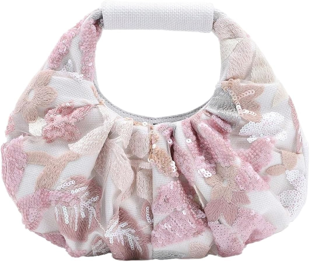 Verdusa Women's Floral Elegant Sequin Evening Handbag Beaded Bag Handle Pleated Party Clutch Purs... | Amazon (US)