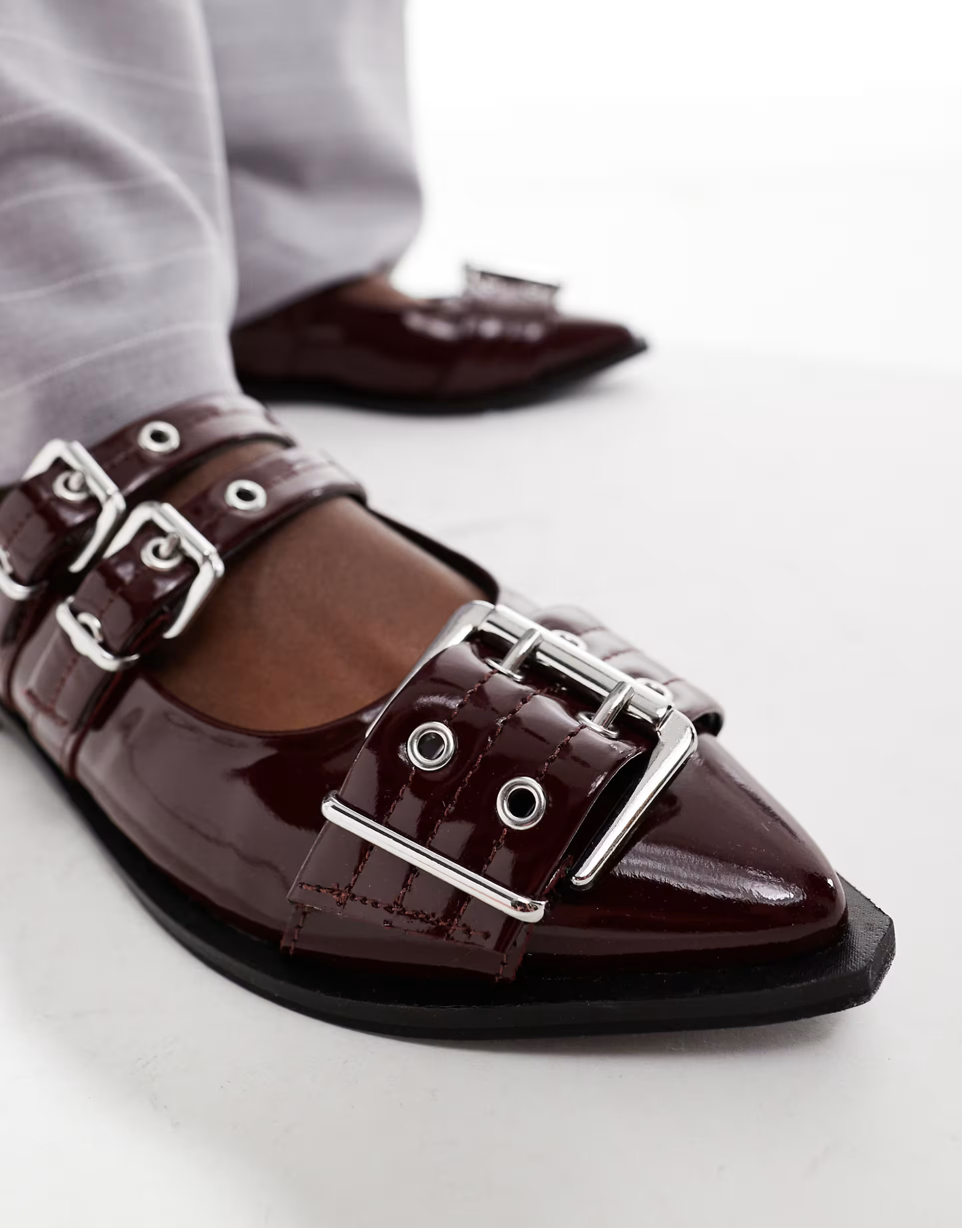 Off The Hook alderbrook block heel leather flat sandals in patent wine | ASOS (Global)