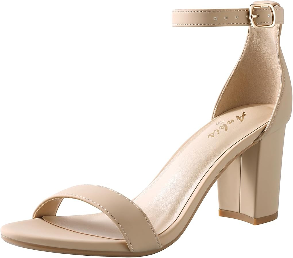 Ankis Heels for Women Open Toe Ankle Strap Chunky Heel Sandals 2.75 Inch | Amazon (US)