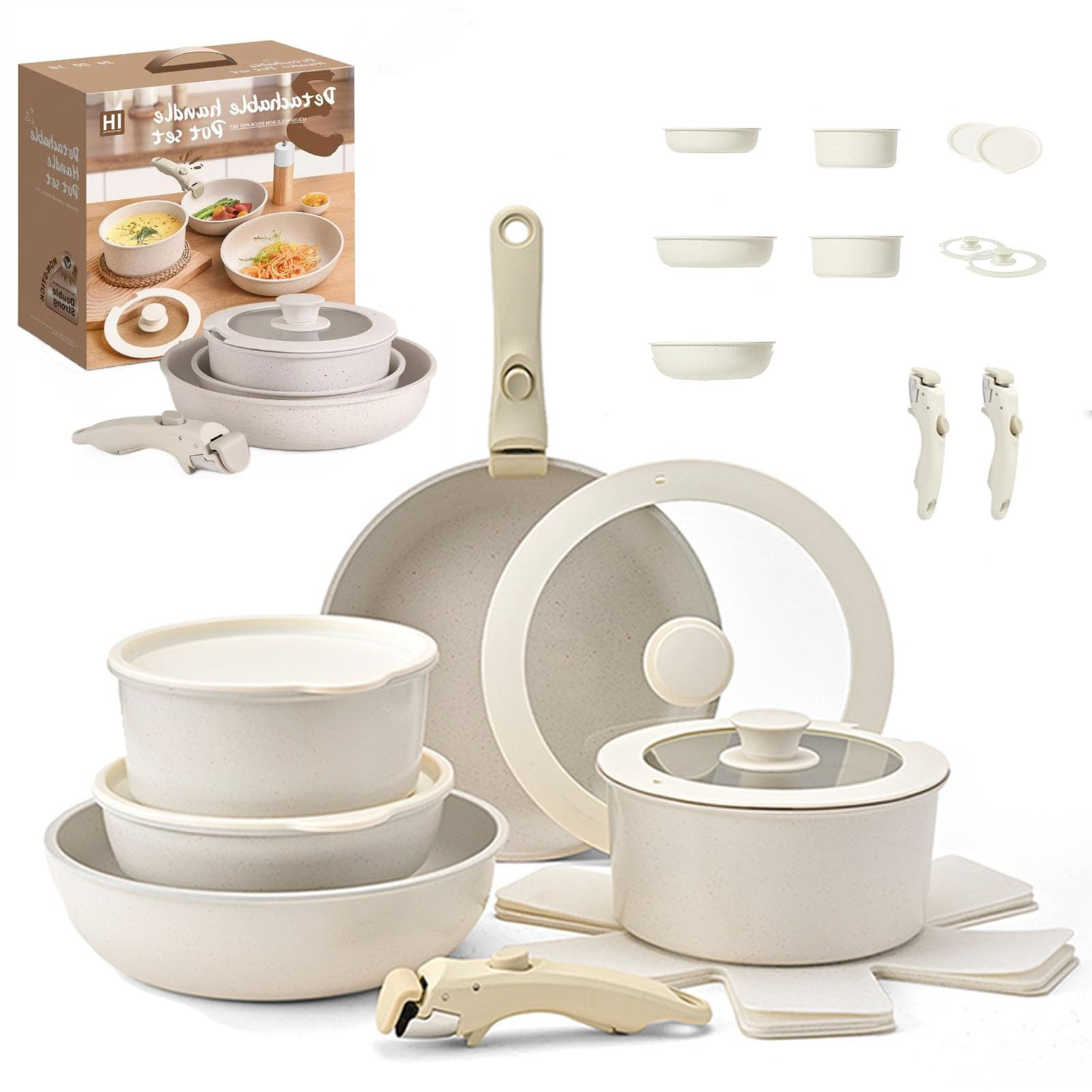 Gourmetific - Gourmetific Cookware Set, 5/9/11/15/17 Piece Cookware Detachable Handle Set, Nonsti... | Amazon (US)