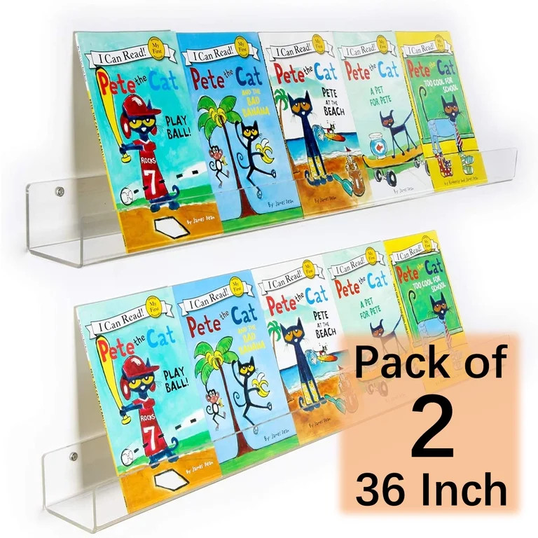 NIUBEE 2 -Packs Kids Acrylic Floating Bookshelf 36 Inch, Clear Bathroom Wall Floating Shelves, In... | Walmart (US)