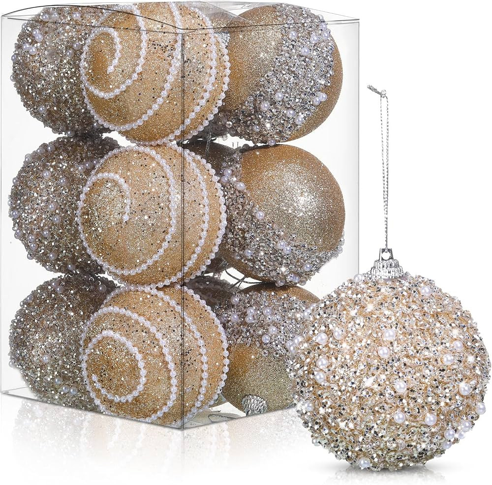 Liliful 12 adornos de bola de Navidad para decoración de árbol de Navidad, bolas de espuma con ... | Amazon (US)
