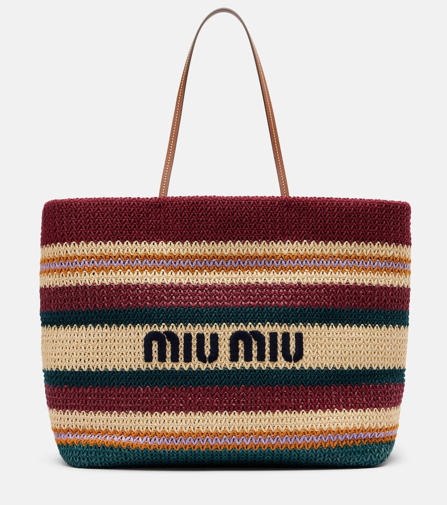Miu Miu Striped woven raffia-effect tote bag | Mytheresa (INTL)
