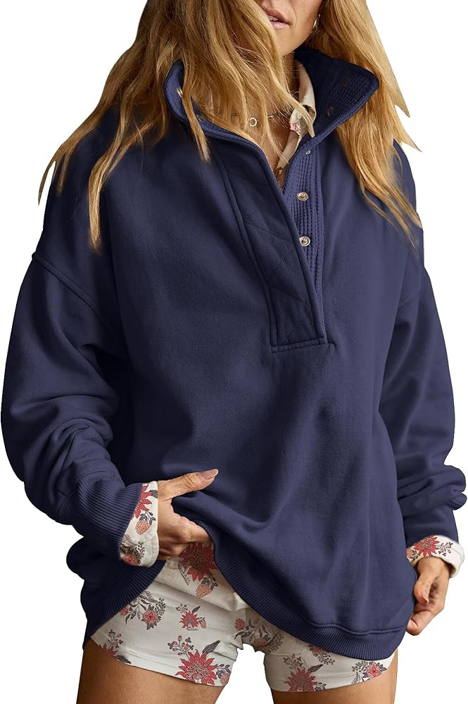 Gacaky Sweatshirt for Women Oversized Casual Long Sleeve Button Henley Neck Pullover Tops Fashion... | Amazon (US)