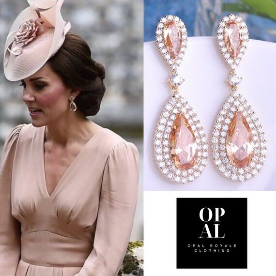 Kate Middleton Champagne Peach Dimante Water Drop Dangle | Etsy | Etsy (US)