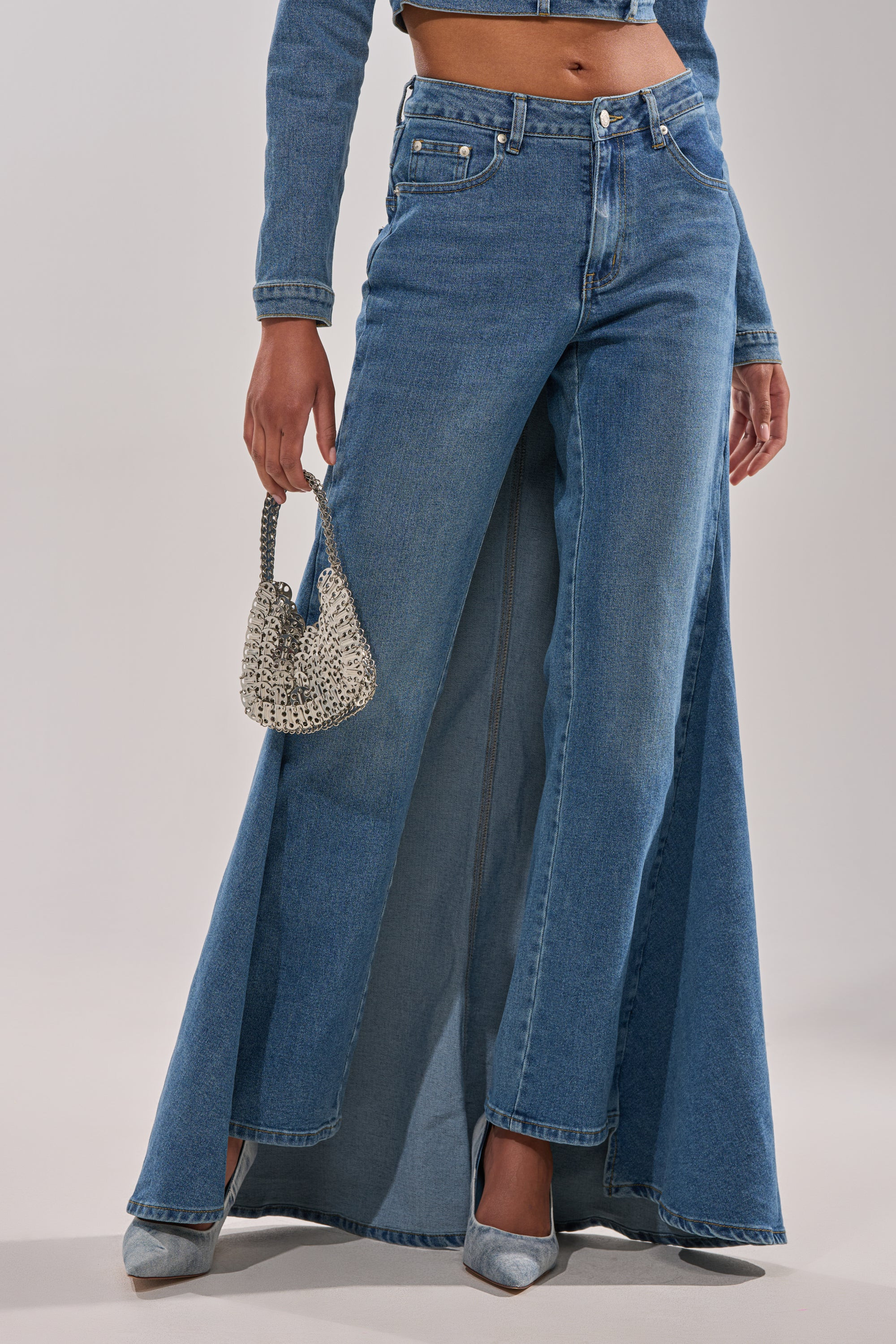 SHAKE IT OFF DENIM PANT WITH SKIRT ATTACHED | AKIRA