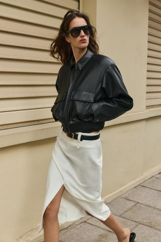 FAUX LEATHER BOMBER JACKET WITH SHOULDER PADS | Zara UK