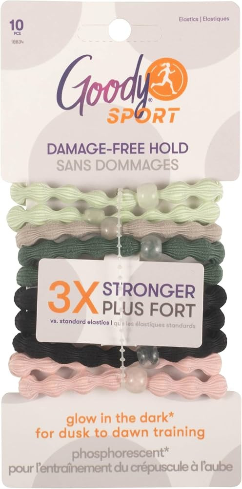 Goody Sport Forever Glow in the Dark Elastic Hair Ties - 10 Ct, 5 Assorted Colors, No Damage, 3X ... | Amazon (US)
