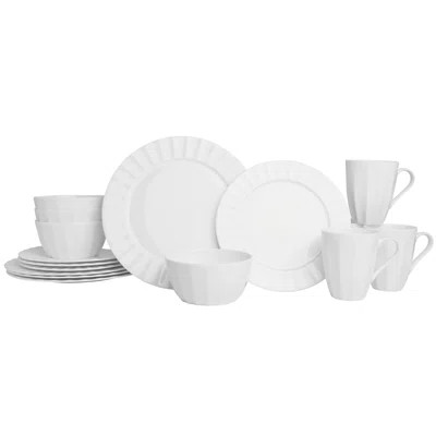 Nevaeh White Fluted 16-Piece Chip-Resistant Bone China Dinnerware Set, Service for 4 | Wayfair North America