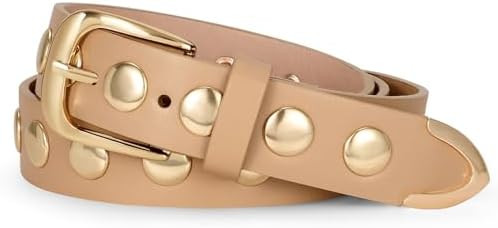 WERFORU Women Fashion Leather Belt Studded Leather Belt Ladies Belts for Jeans Dress Punk Belt | Amazon (US)