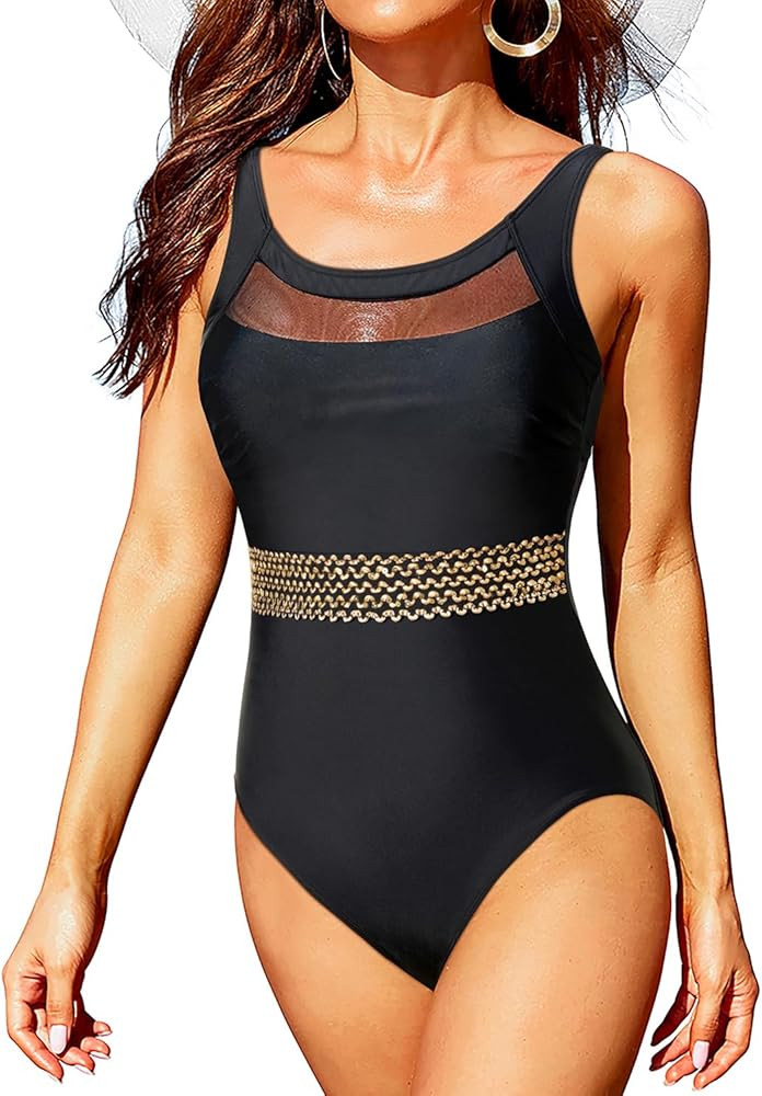 Tempt Me Women One Piece Mesh Swimsuits Tummy Control Swimwear | Amazon (US)