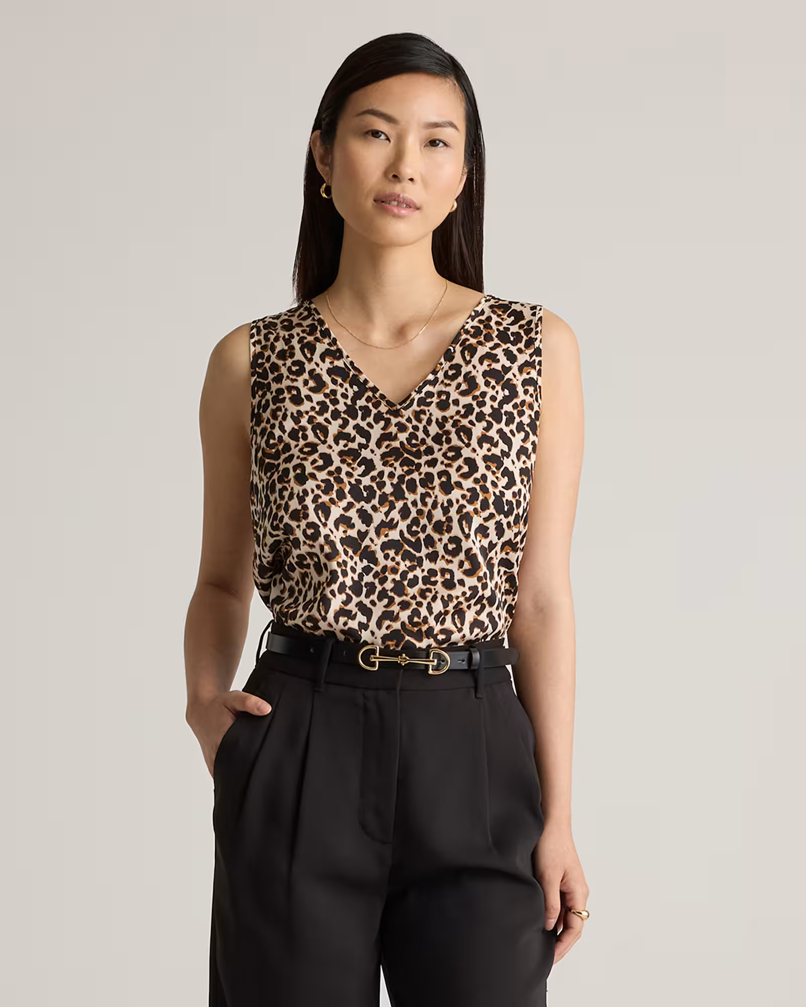 Washable Stretch Silk Tank in Leopard | Quince