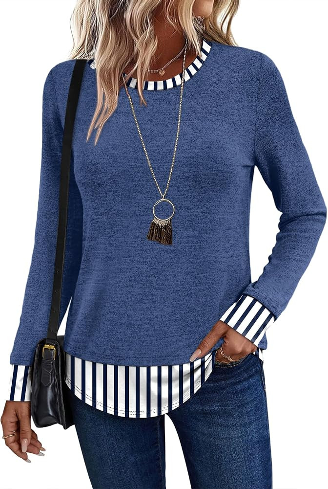 WIHOLL Womens Long Sleeve Shirts Lightweight Tunic Tops | Amazon (US)
