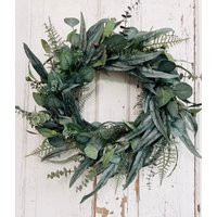 Mixed Eucalyptus Wreath For Front Door, Farmhouse Wreath, Year Round Greenery Neutral Eucalyptus | Etsy (US)