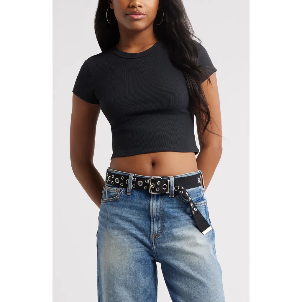 BP. Compact Rib Crop Baby Tee in Black Night at Nordstrom, Size Medium | Nordstrom