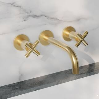Swiss Madison Ivy 8 in. Widespread Double Cross-Handle Wall Mount Bathroom Faucet in Brushed Gold... | The Home Depot