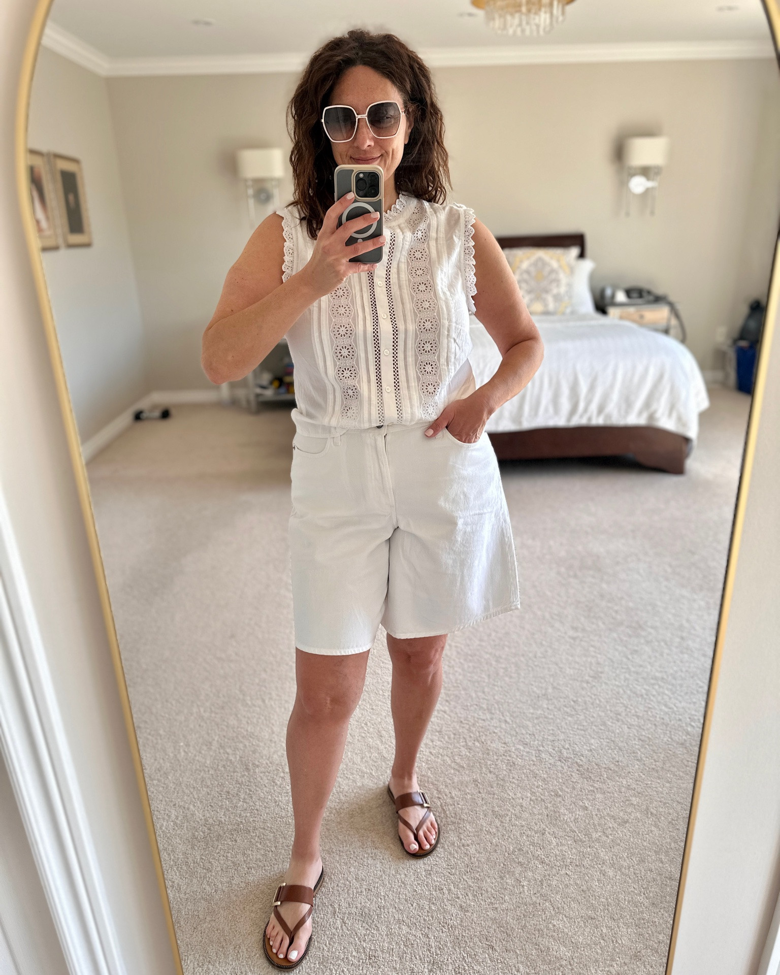 Summer Sale Finds 
I’ve been waiting for this blouse to go on sale. Wearing a L in the white and M in the navy. There are still some sizes left. 
Shorts size 31 also on major sale 
Linen pants size 10

#LTKsummer #LTKmidsize #LTKover50style