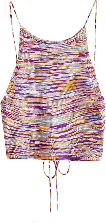 SweatyRocks Women's Sleeveless Space Dye Knit Camisole Criss Cross Backless Crop Top | Amazon (US)