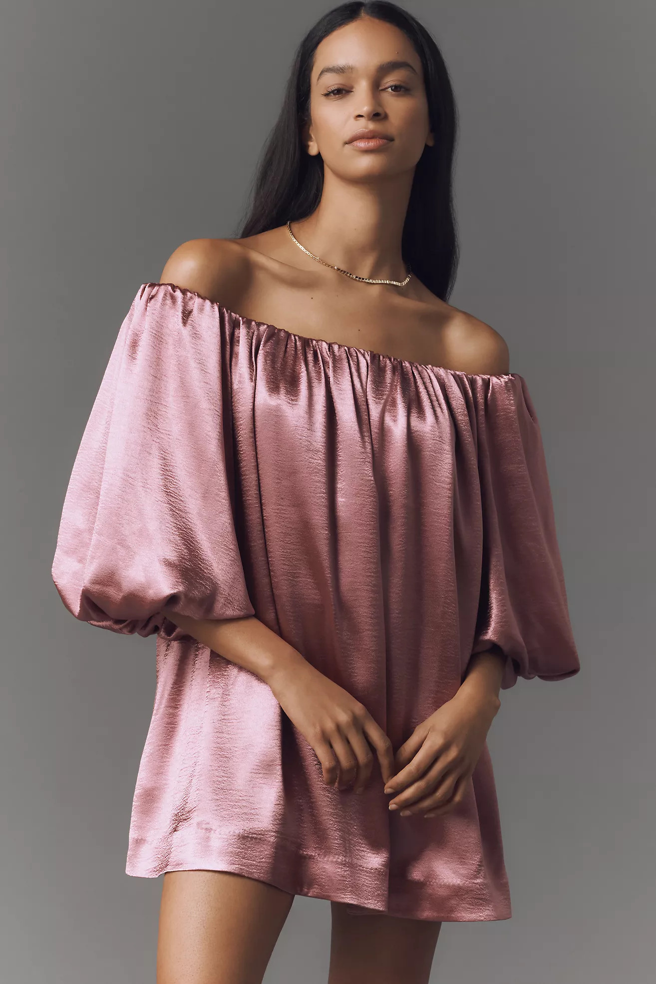 Mare Mare Off-The-Shoulder Puff-Sleeve Shine Mini Dress | Anthropologie (US)