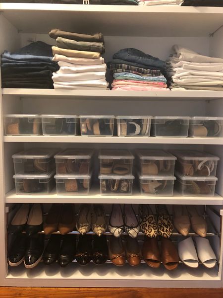 More shoe storage! We love these plastic bins for shoes, you can see through them and they take up far less space than traditional shoe boxes.

#LTKfamily #LTKhome