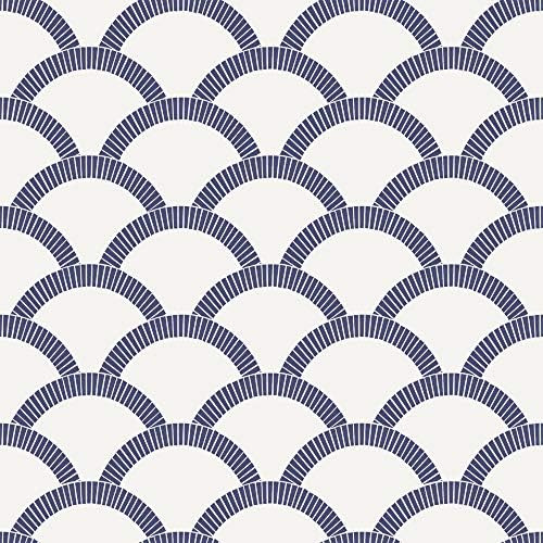 Tempaper Navy & Parchment Mosaic Scallop Removable Peel and Stick Wallpaper, 20.5 in X 16.5 ft, Made | Amazon (US)