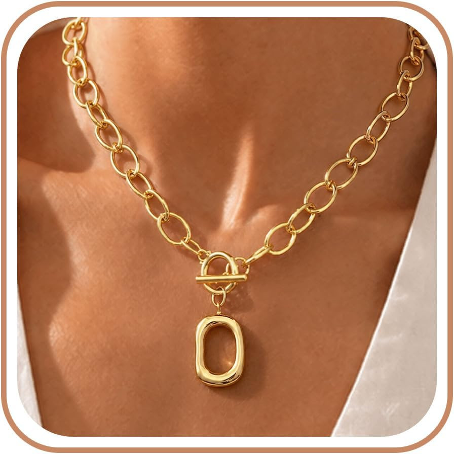 Gold Chunky Necklace for Women trendy statement Chain Necklaces | Amazon (US)