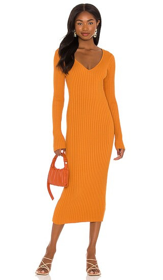 Bekah Deep V Midi Dress in Ginger | Revolve Clothing (Global)