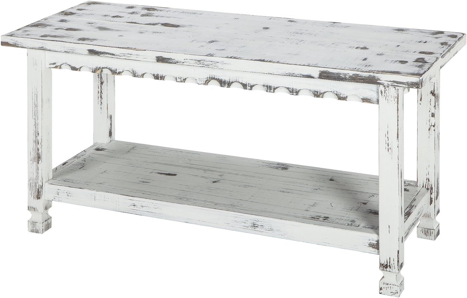 Rustic Cottage Bench with 1 Shelf, White Antique | Amazon (US)