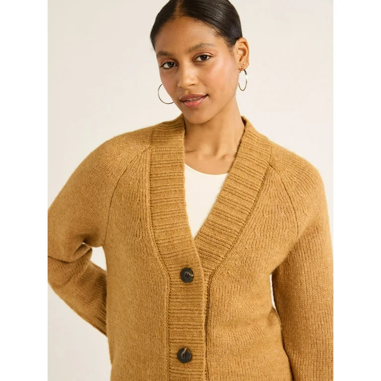 Scoop Women's Oversized V Neck Cardigan Sweater, Midweight, Sizes XS-XXL | Walmart (US)