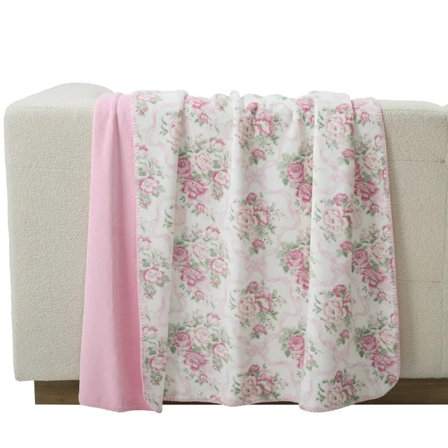 Paris Hilton Luxe Plush Oversized Reversible Coquette Floral Pink Throw | Walmart (US)