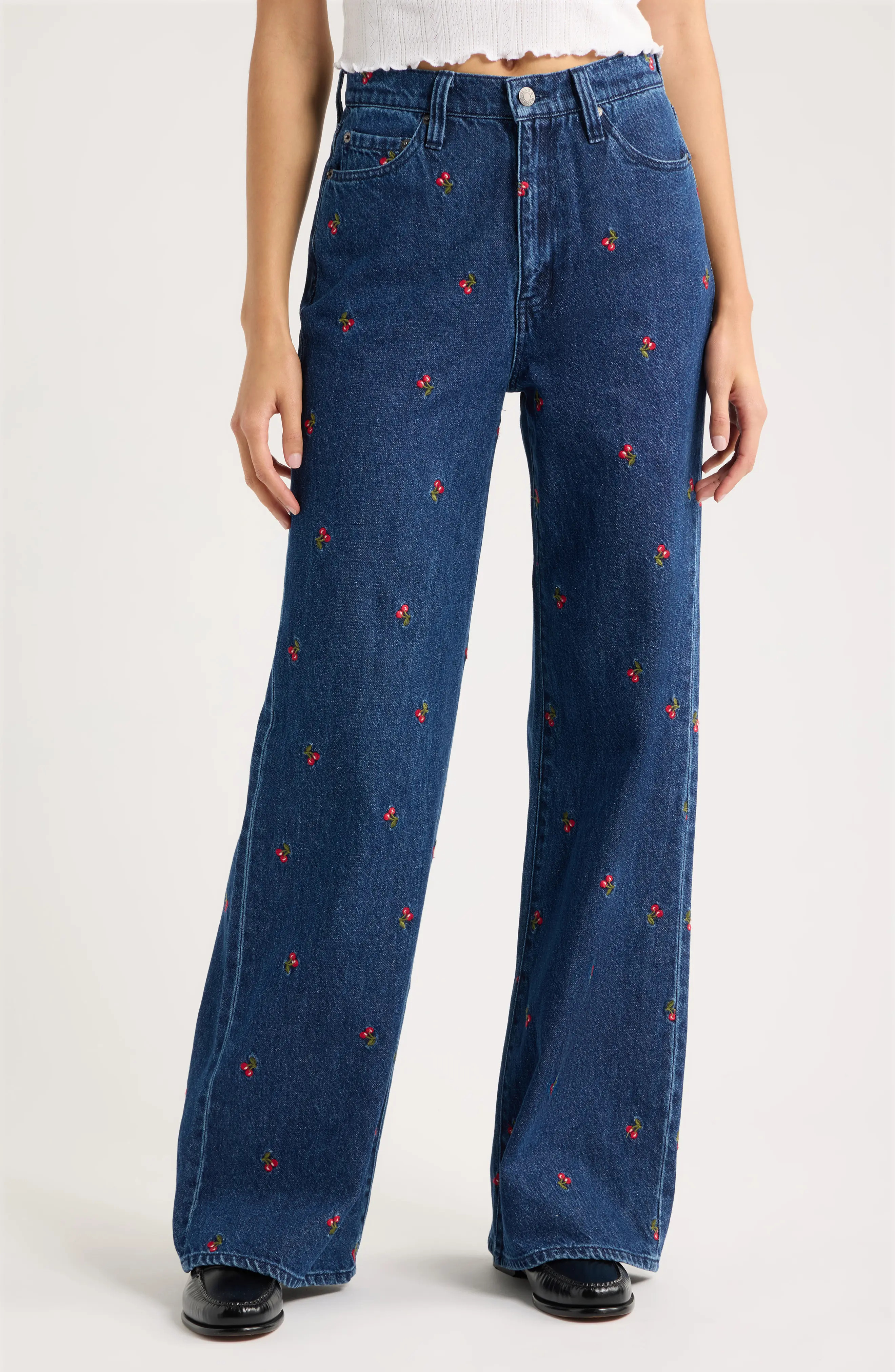 DAZE Farout Embroidered Wide Leg Jeans (Women) | Nordstrom | Nordstrom