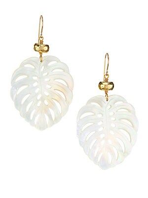 Nest Mother-Of-Pearl & 22K Goldplated Palm Leaf Earrings - White | Saks Fifth Avenue