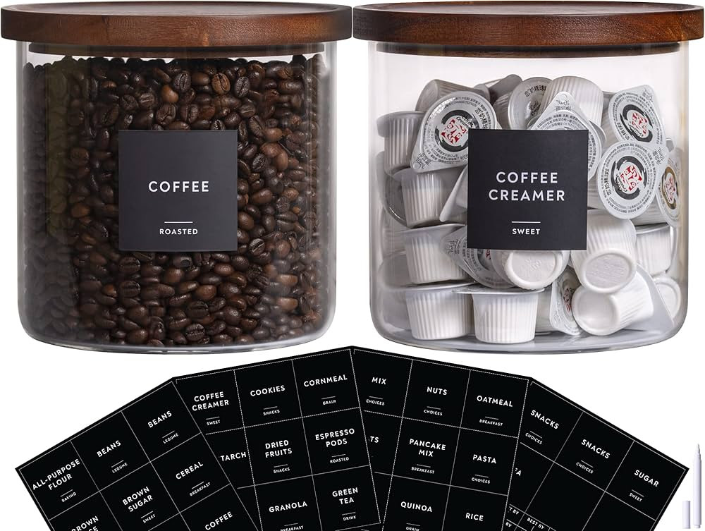 Laramaid 73oz 2Pack Glass Jar Canisters with Minimalist Labels, Round Pantry Jars with Brown Acacia  | Amazon (US)